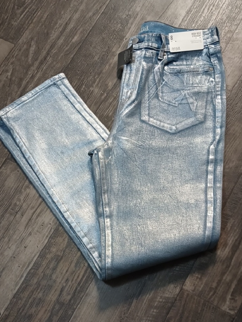 Women's Size 8 Metallic Light Blue Straight Leg Jeans